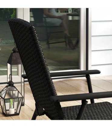 Outsunny 2pcs Rattan Chair Foldable Garden Furniture w/ Armrest Black