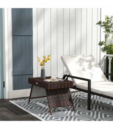 Outsunny Foldable Outdoor Coffee Table, Steel Frame Rattan Side Table, Brown