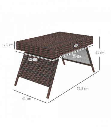 Outsunny Foldable Outdoor Coffee Table, Steel Frame Rattan Side Table, Brown