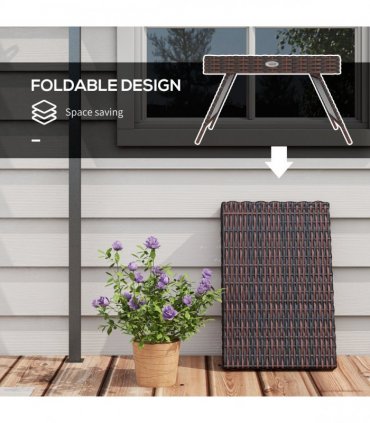 Outsunny Foldable Outdoor Coffee Table, Steel Frame Rattan Side Table, Brown