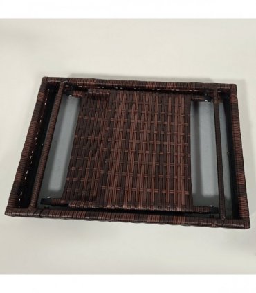 Outsunny Foldable Outdoor Coffee Table, Steel Frame Rattan Side Table, Brown