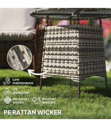 Outsunny Patio Furniture Rattan Garden Table with Umbrella Hole, Grey