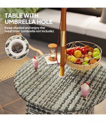 Outsunny Patio Furniture Rattan Garden Table with Umbrella Hole, Grey