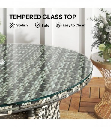 Outsunny Patio Furniture Rattan Garden Table with Umbrella Hole, Grey