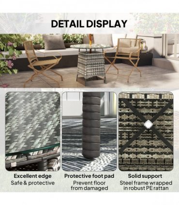 Outsunny Patio Furniture Rattan Garden Table with Umbrella Hole, Grey