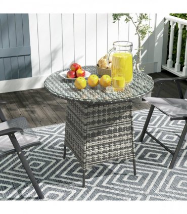Outsunny Patio Furniture Rattan Garden Table with Umbrella Hole, Grey