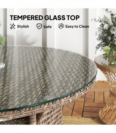Outsunny Patio Furniture Rattan Garden Table with Umbrella Hole, Brown