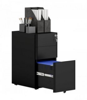 Vinsetto Steel Filing Cabinet with Lock and Wheels for Home Office, Black
