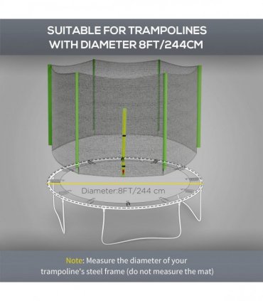 SPORTNOW 8ft Trampoline Net Replacement Safety Net with Zipped Door, Green