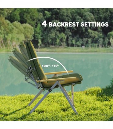 Outsunny Padded Camp Chair Outdoor High Back Folding Recliner with Bag Green