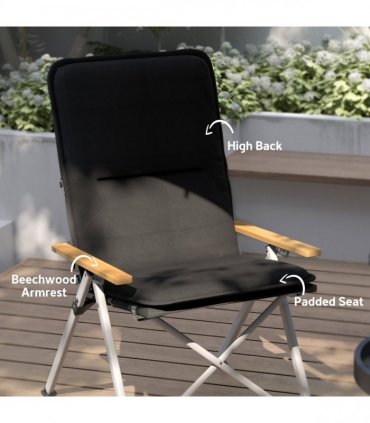 Outsunny Padded Camp Chair Outdoor High Back Folding Recliner with Bag Black