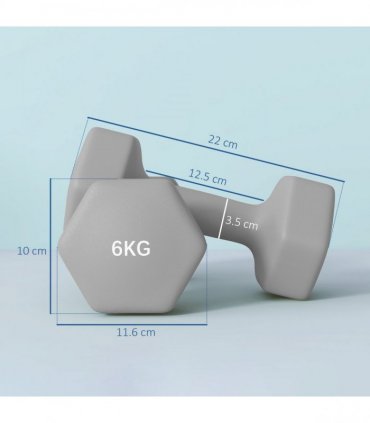 SPORTNOW Set of 2 Hexagonal Dumbbells Weights Pair, 2 x 6kg, Grey