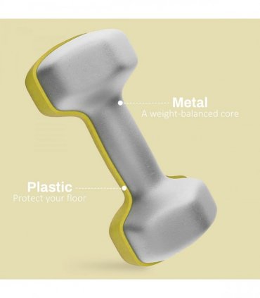SPORTNOW Set of 2 Hexagonal Dumbbells Weights Pair, 2 x 1kg, Yellow
