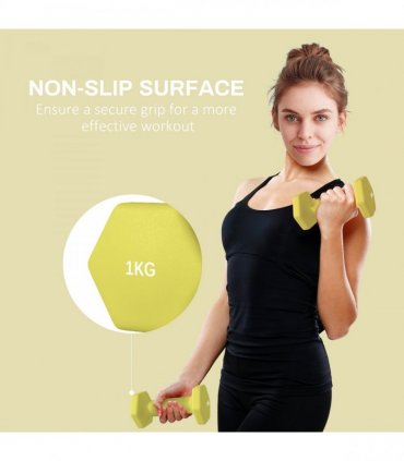 SPORTNOW Set of 2 Hexagonal Dumbbells Weights Pair, 2 x 1kg, Yellow