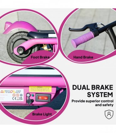 AIYAPLAY Electric Scooter for 6-14 w/Dual Brakes & Colourful Light, Purple