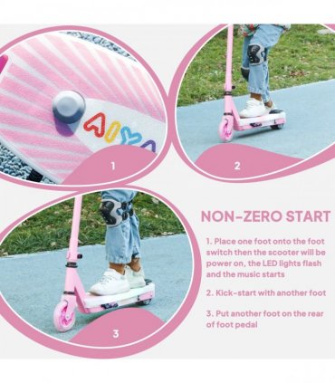 AIYAPLAY Electric Scooter for Kids 4-7, with Auxiliary Rear Wheels, Pink