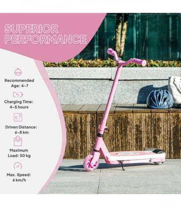 AIYAPLAY Electric Scooter for Kids 4-7, with Auxiliary Rear Wheels, Pink