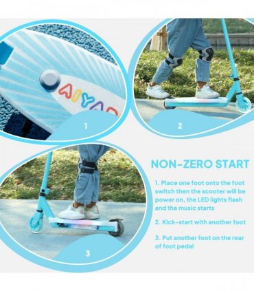 AIYAPLAY Electric Scooter for Kids 4-7, with Auxiliary Rear Wheels, Blue