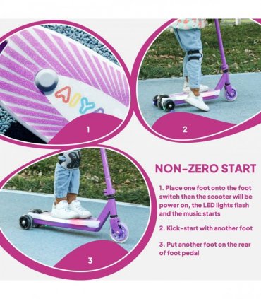 AIYAPLAY Electric Scooter for Kids 4-7, with Auxiliary Rear Wheels, Purple