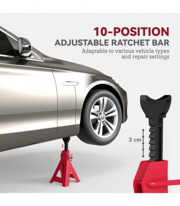 HOMCOM 2 Ton Axle Stands, Adjustable Car Jack Stands, Pack of 2, Red