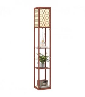 HOMCOM Modern Floor Lamp Light with 3 Shelves Fabric Lampshade Brown