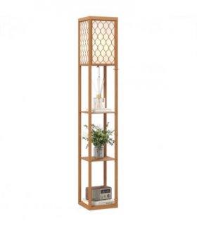 HOMCOM Modern Floor Lamp Light with 3 Shelves Fabric Lampshade Natural
