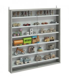 HOMCOM 7-Tier Wall Display Cabinet w/ Glass Doors, Graphite Wood Effect