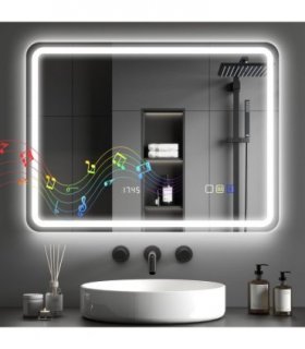 HOMCOM 600 x 800 mm Illuminated Bathroom Mirror with Bluetooth Clock Silver