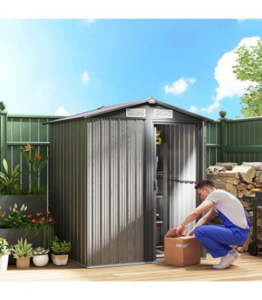 Outsunny 5ft x 4.3ft Outdoor Metal Storage Shed with Sliding Door Sloped Roof