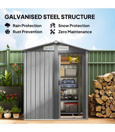 Outsunny 5ft x 4.3ft Outdoor Metal Storage Shed with Sliding Door Sloped Roof