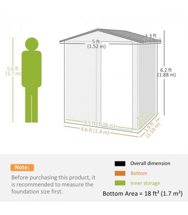 Outsunny 5ft x 4.3ft Outdoor Metal Storage Shed with Sliding Door Sloped Roof