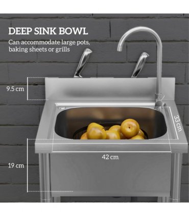 HOMCOM Stainless Steel Utility Sink with Cold and Hot Water Pipe Silver Tone