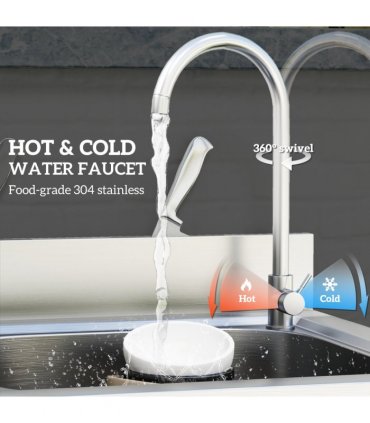 HOMCOM Stainless Steel Utility Sink with Cold and Hot Water Pipe Silver Tone