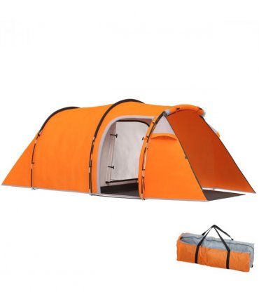Outsunny 3 Man 2-Room Tent Camping Tent With Living Area Air Vents Orange