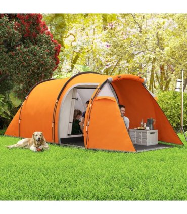 Outsunny 3 Man 2-Room Tent Camping Tent With Living Area Air Vents Orange