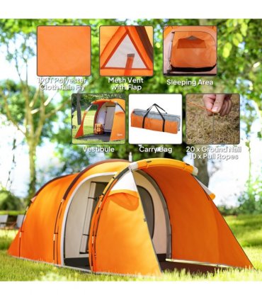 Outsunny 3 Man 2-Room Tent Camping Tent With Living Area Air Vents Orange