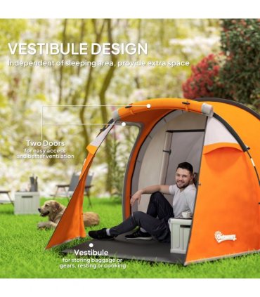 Outsunny 3 Man 2-Room Tent Camping Tent With Living Area Air Vents Orange