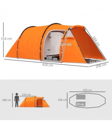 Outsunny 3 Man 2-Room Tent Camping Tent With Living Area Air Vents Orange
