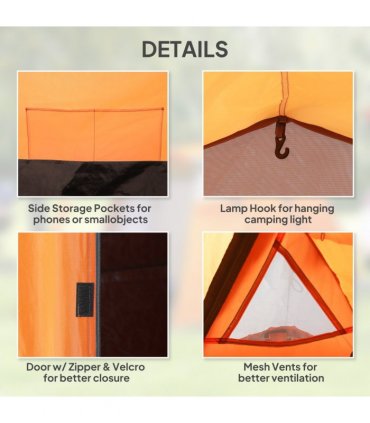 Outsunny 3 Man 2-Room Tent Camping Tent With Living Area Air Vents Orange