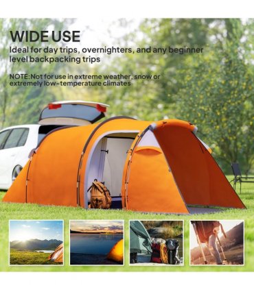 Outsunny 3 Man 2-Room Tent Camping Tent With Living Area Air Vents Orange