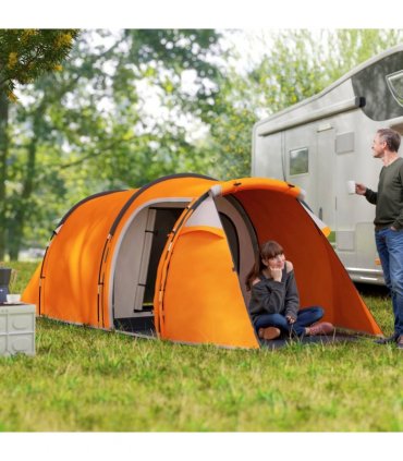Outsunny 3 Man 2-Room Tent Camping Tent With Living Area Air Vents Orange