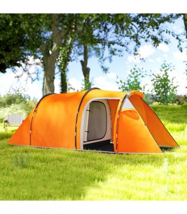 Outsunny 3 Man 2-Room Tent Camping Tent With Living Area Air Vents Orange