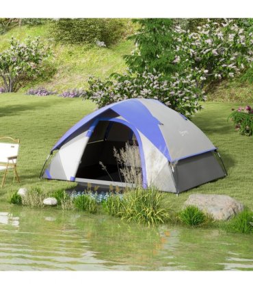 Outsunny 2 Man Camping Tent w/ Sewn-in Groundsheet, 3000mm Waterproof, Blue
