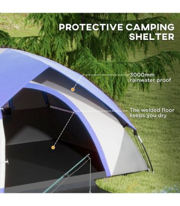 Outsunny 2 Man Camping Tent w/ Sewn-in Groundsheet, 3000mm Waterproof, Blue