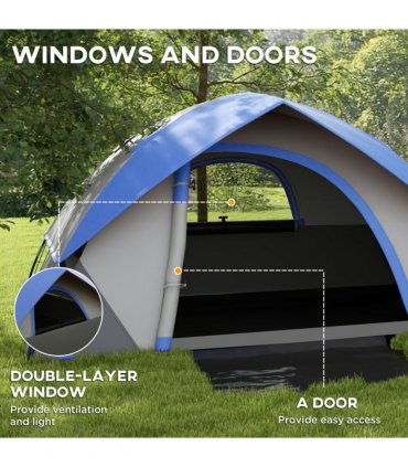 Outsunny 2 Man Camping Tent w/ Sewn-in Groundsheet, 3000mm Waterproof, Blue
