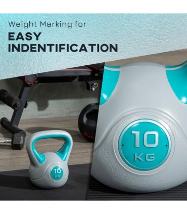 SPORTNOW 10kg Kettle Bell with Handle for Home Gym, Light Blue and Grey