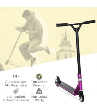 HOMCOM Stunt Scooter Entry Level Tricks Scooter for 14+ Beginners, Purple