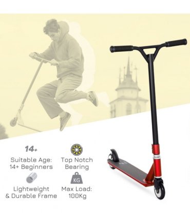 HOMCOM Stunt Scooter Entry Level Tricks Scooter for 14+ Beginners, Red