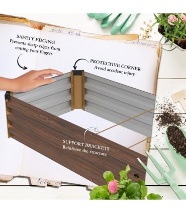 Outsunny Galvanised Raised Bed for Garden, Outdoor Elevated Planter Box, Brown