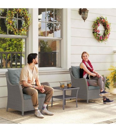 Outsunny 2 Pieces Rattan Garden Chairs, Cushioned Rattan Chairs, Light Grey